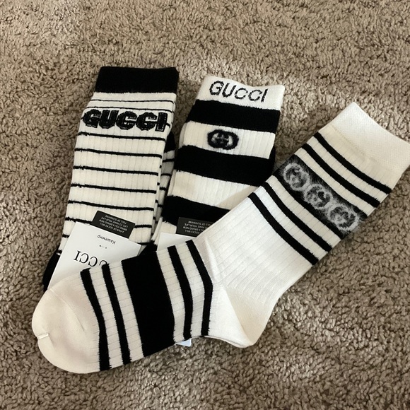GG unisex Striped Black and White Socks Trio - Picture 1 of 6